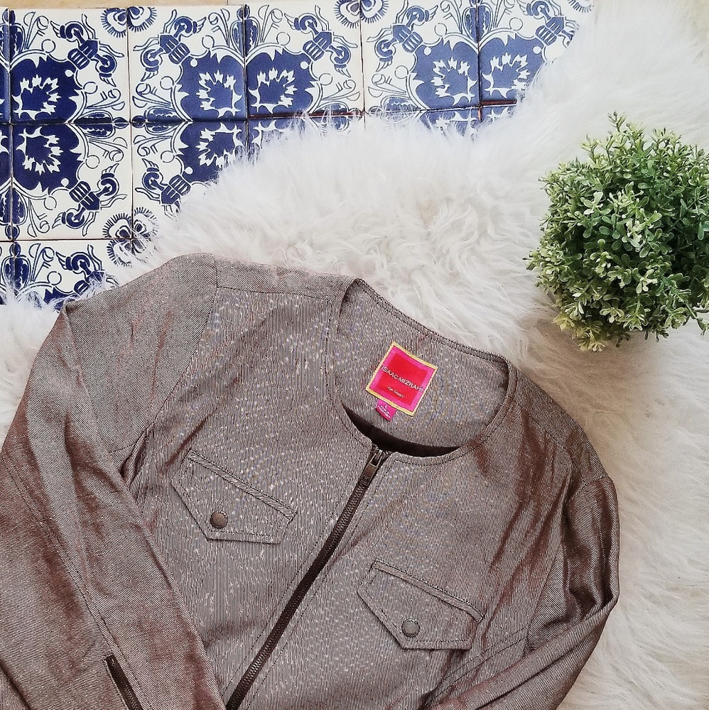 ISAAC MIZRAHI brown tweed zip up blazer